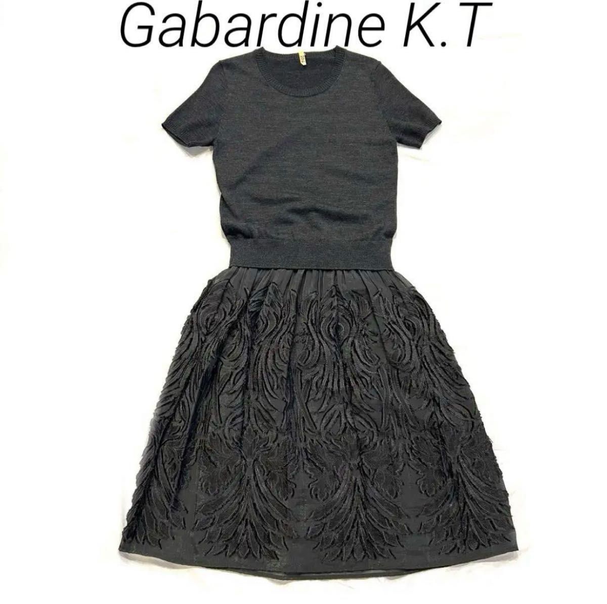 【Gabardine K.T】ドッキングワンピ　ウール　ダークグレー×ブラック ニット ワンピース