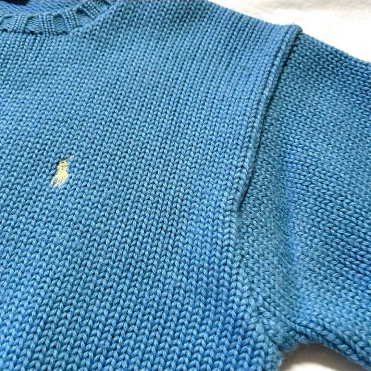 【POLO by RalphLauren/ポロラルフローレン】wool100%クルーネックセーター　カラーニット　水色 ポニー刺繍