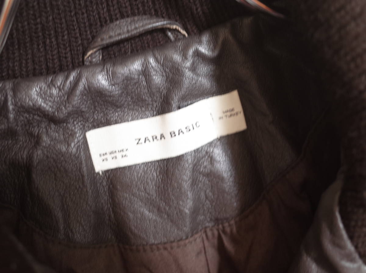 レディース pj335 ZARA BASIC ザラ 本革 レザージャケット XS ダークブラウン _画像3