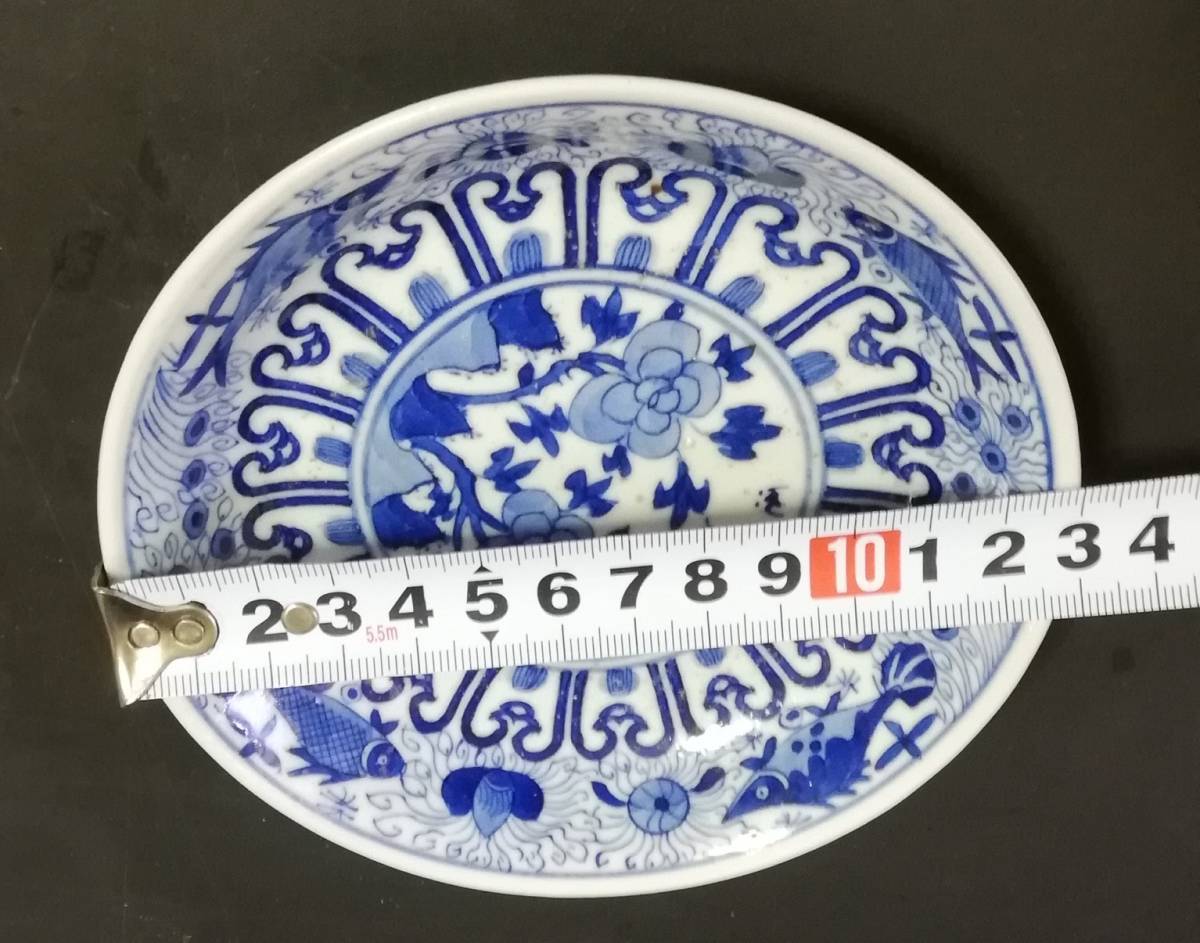中国清代　青花　染付　皿　纏枝蓮紋　乾隆年製　時代保証