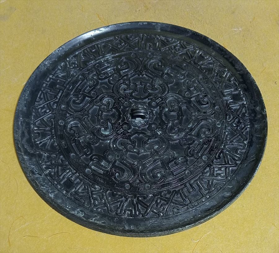 古美術　銅製　龍紋　銅鏡　朝鮮　中国　古銅鏡　箱