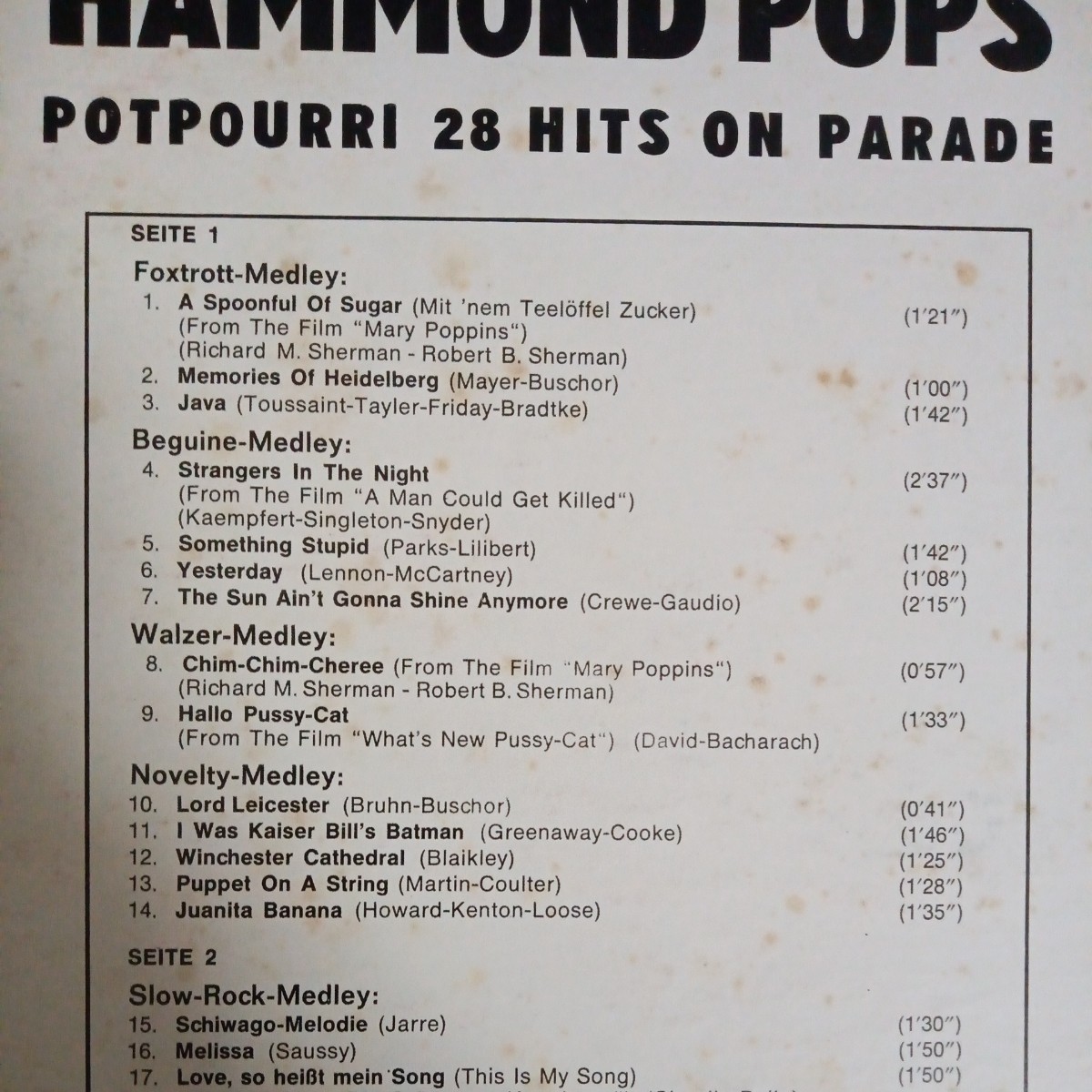 Hammond Pops Potpourri 28 Hits On Parade Klaus Wunderlich LP SCL 2006 美盤　ハモンドオルガン_画像3