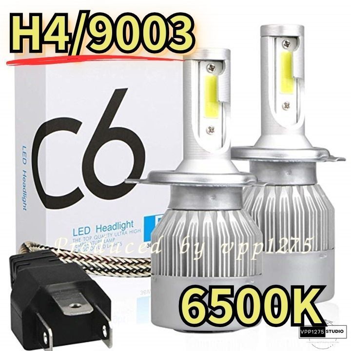 LEDヘッドライト白COBチップ搭載H4 Hi/Lo 6500K 2個セット車検対応 36W DC9-36Vの画像1