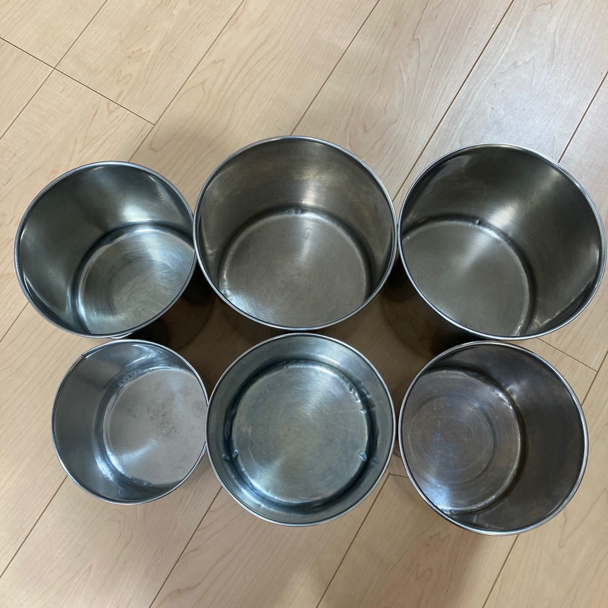 [ secondhand goods ] round deep type kitchen pot / stainless steel pot / stockpot / cookware / business use / cover attaching / 6 piece set 