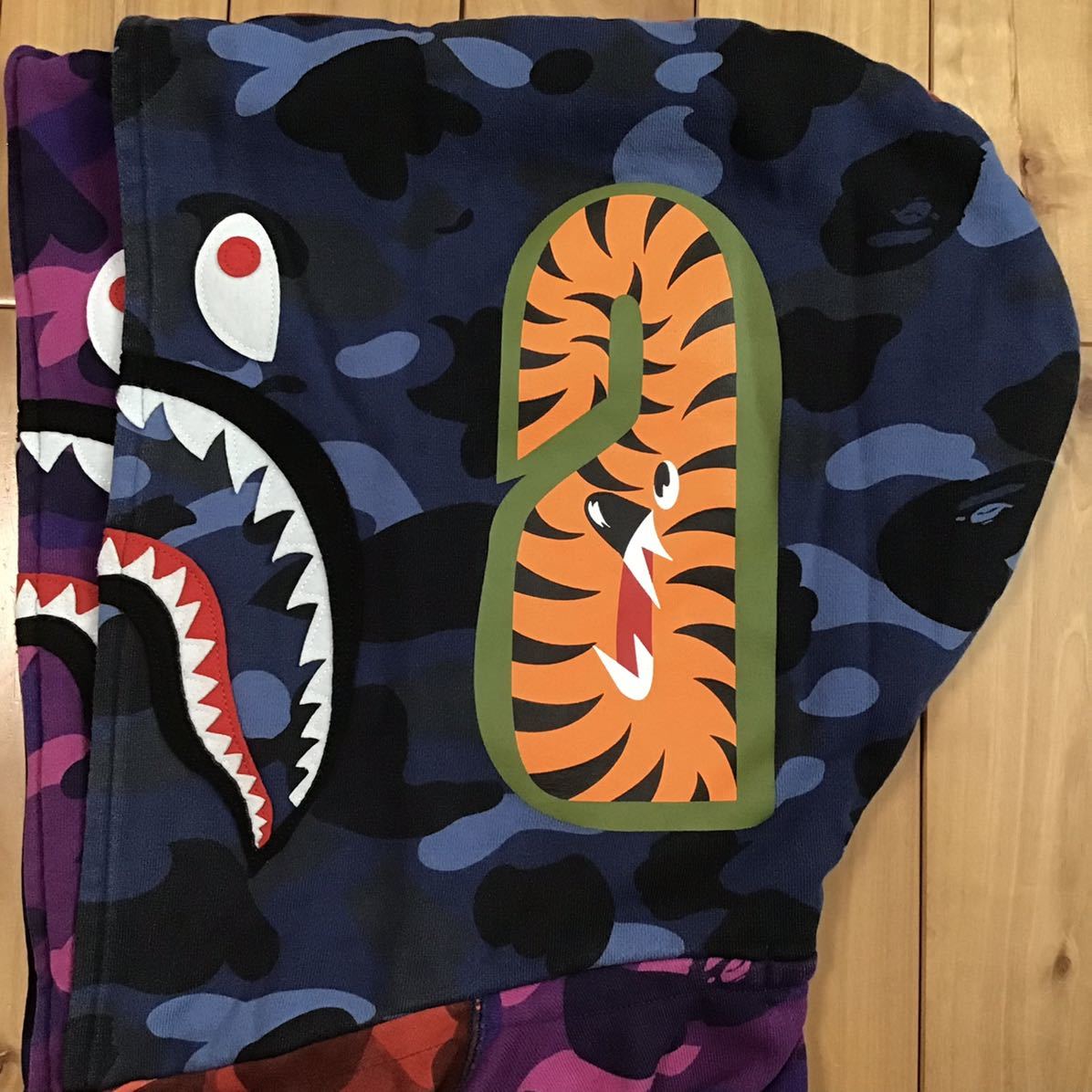 ★XL★ Crazy camo ダブル シャーク パーカー Double shark full zip hoodie a bathing ape BAPE エイプ ベイプ アベイシングエイプ jz5_画像5