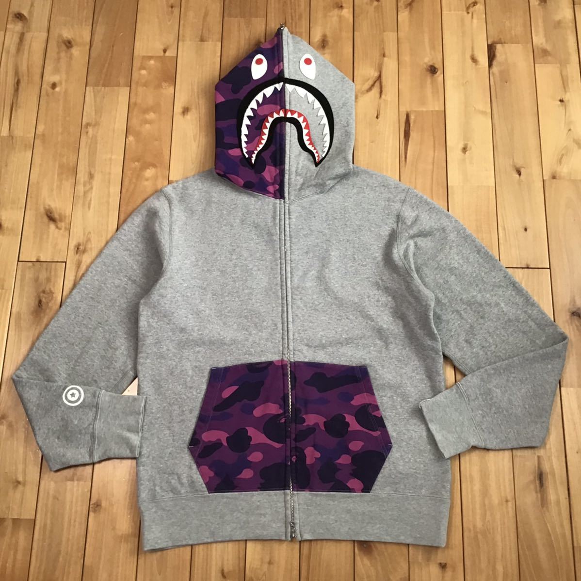 ★XL★ Purple camo × グレー シャーク パーカー shark full zip hoodie a bathing ape BAPE エイプ ベイプ アベイシングエイプ ni8_画像1