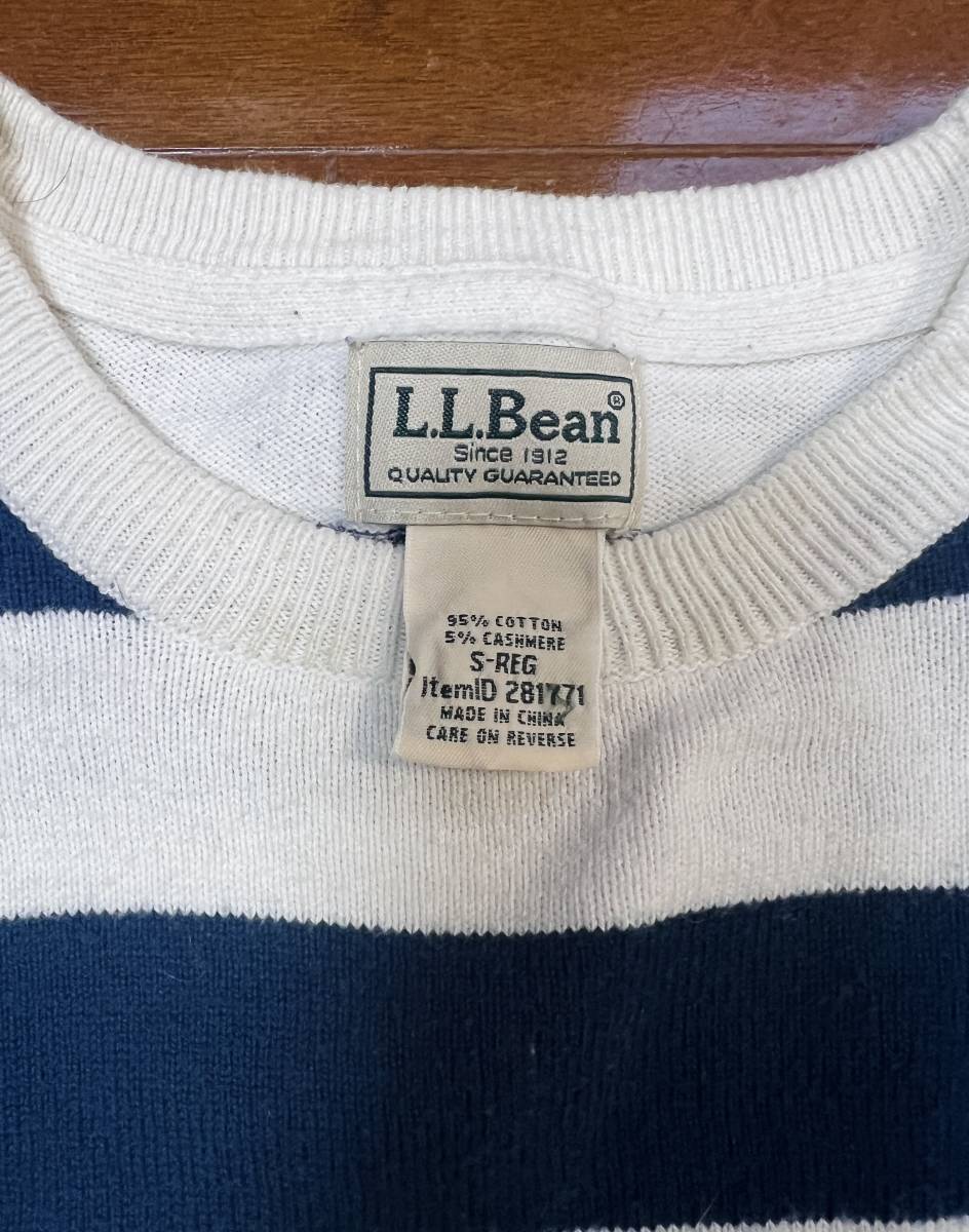 LL BEAN L.L.Bean コットン カシミヤ ボーダー ニット セーター 長袖 S 紺 生成り？ ネイビー エルエルビーン_画像3