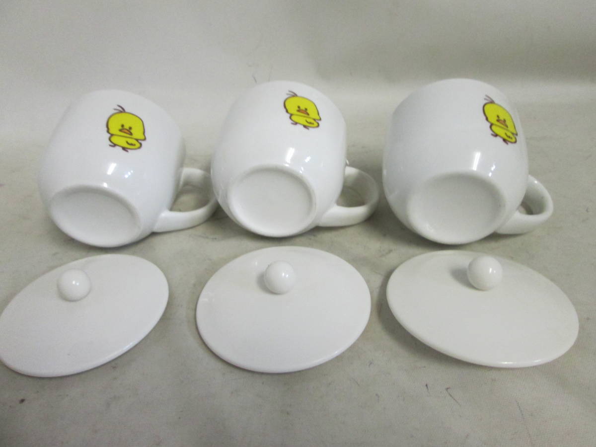 日清 チキンラーメン ひよこちゃん　陶器 フタつきマグカップ 　３コ　未使用か美品　_画像3