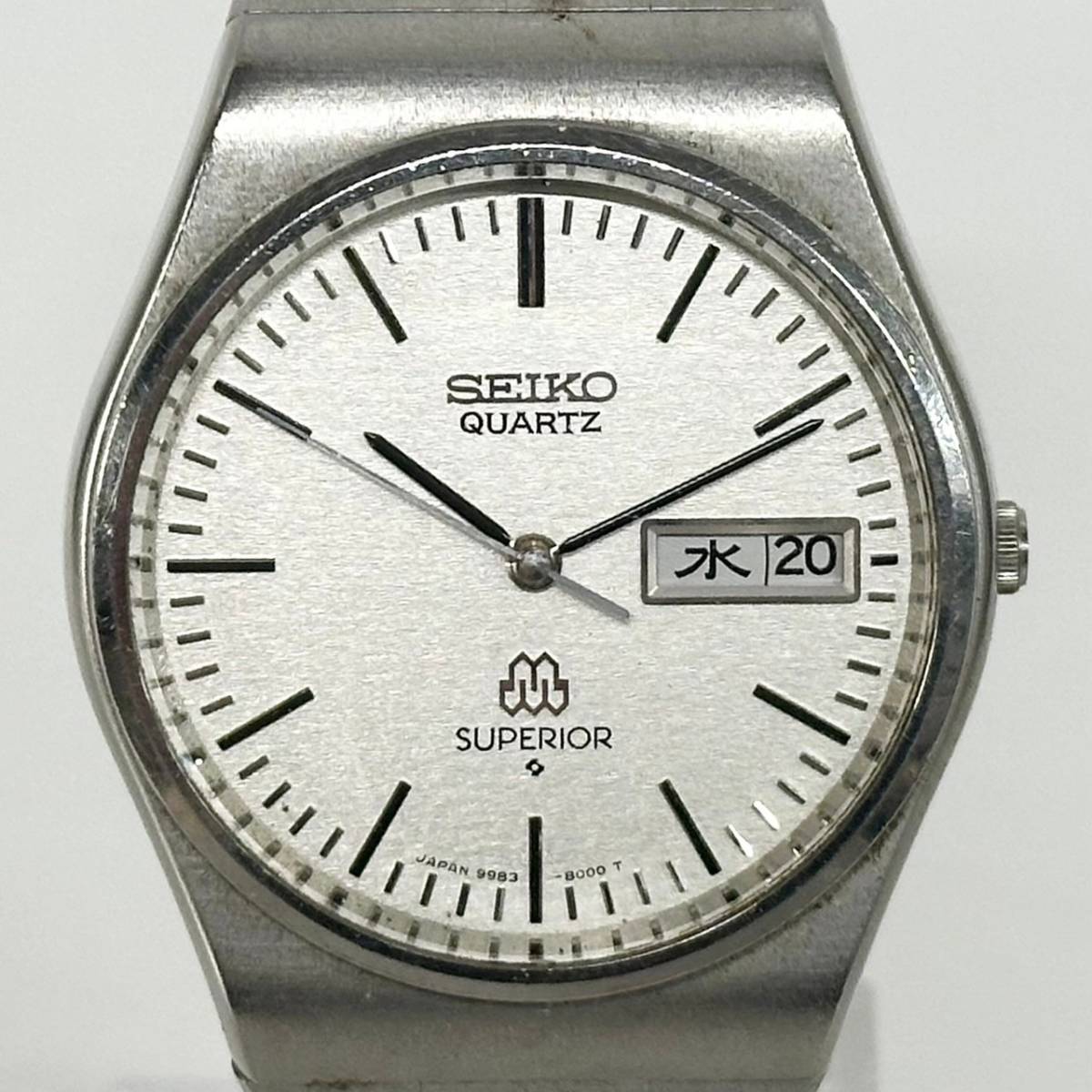 1円~【実動】SEIKO セイコー SUPERIOR スーペリア 9983-8000 クォーツ メンズ腕時計 シルバー文字盤 デイデイト ラウンド 3針 G101414