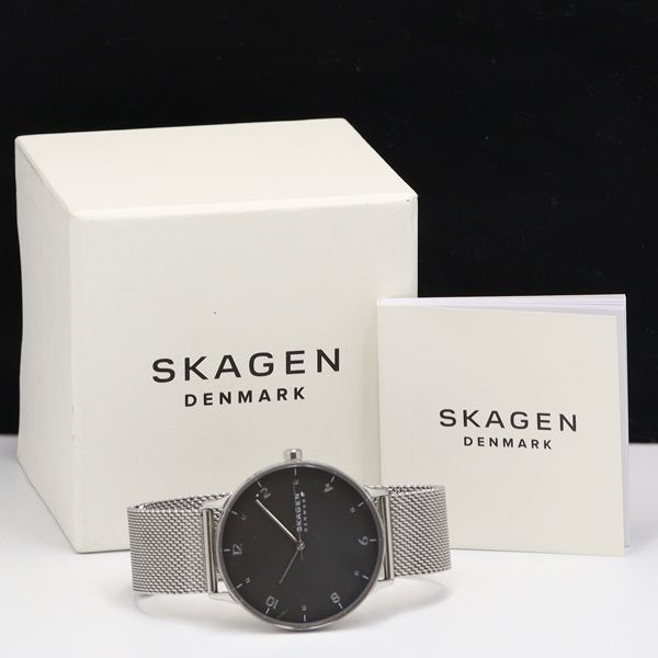 1円 稼動 箱付 良品 SKAGEN スカーゲン 112107 QZ 黒文字盤 1PRY メンズ腕時計 SGN 7653000_画像5