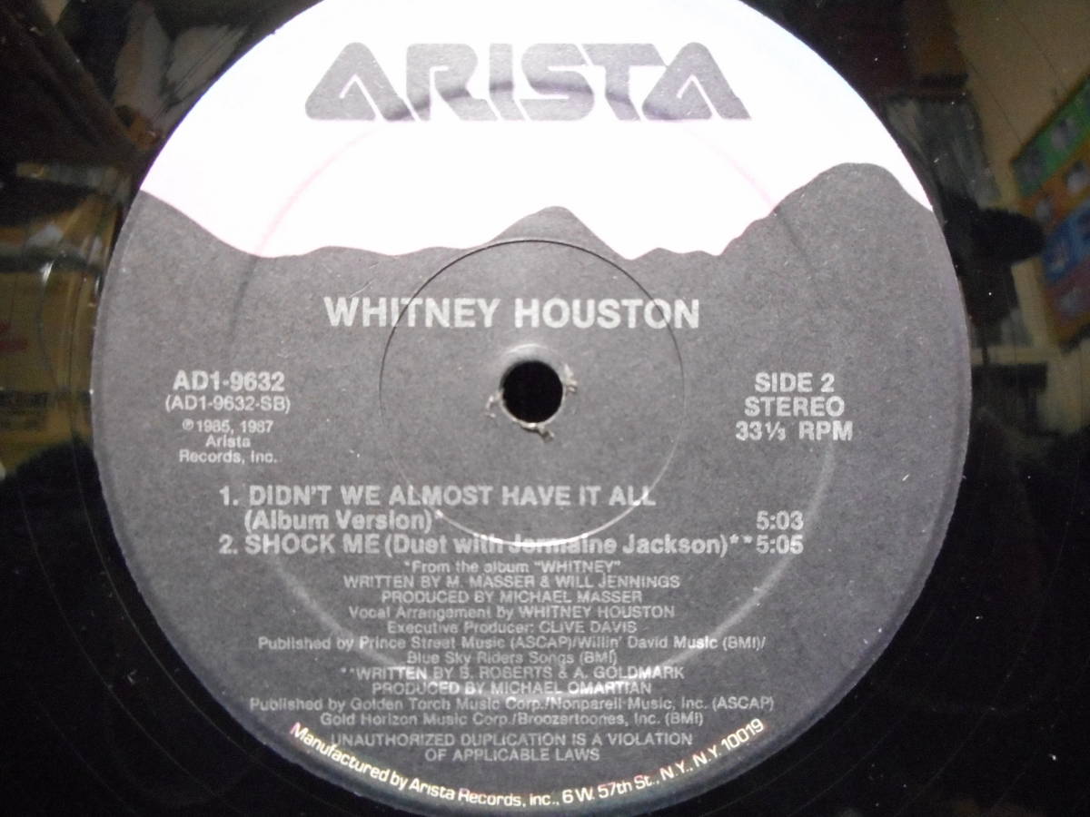 12”◆WHITNEY HOUSTON「FOR THE LOVE OF YOU (2ver.)/DIDN'T WE ALMOST HAVE IT ALL/SHOCK ME」ARISTA(US) AD1-9632_画像4