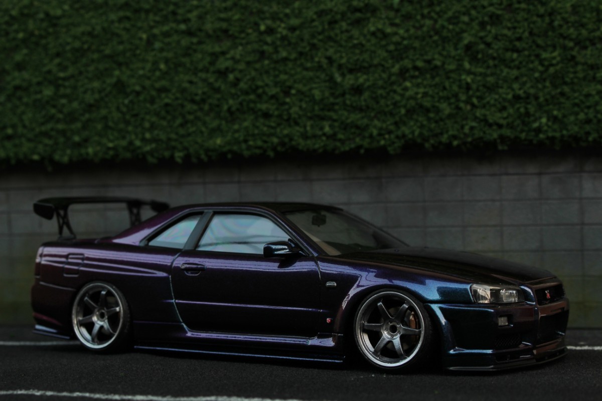 1/24 Aoshima Skyline R34 GT-R final product stance bnr34