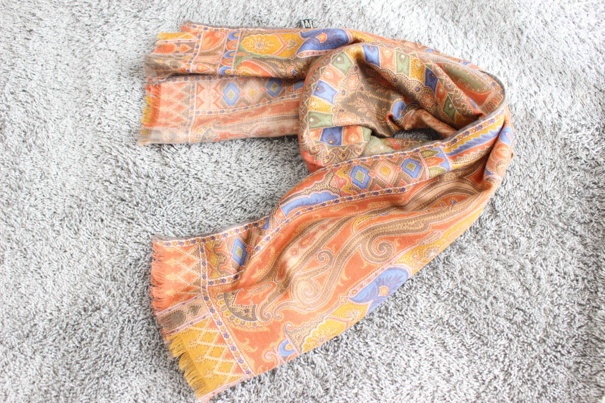 E345*.. packet free shipping * beautiful goods ETRO Etro peiz Lee pattern cashmere silk stole shawl scarf tea Brown 