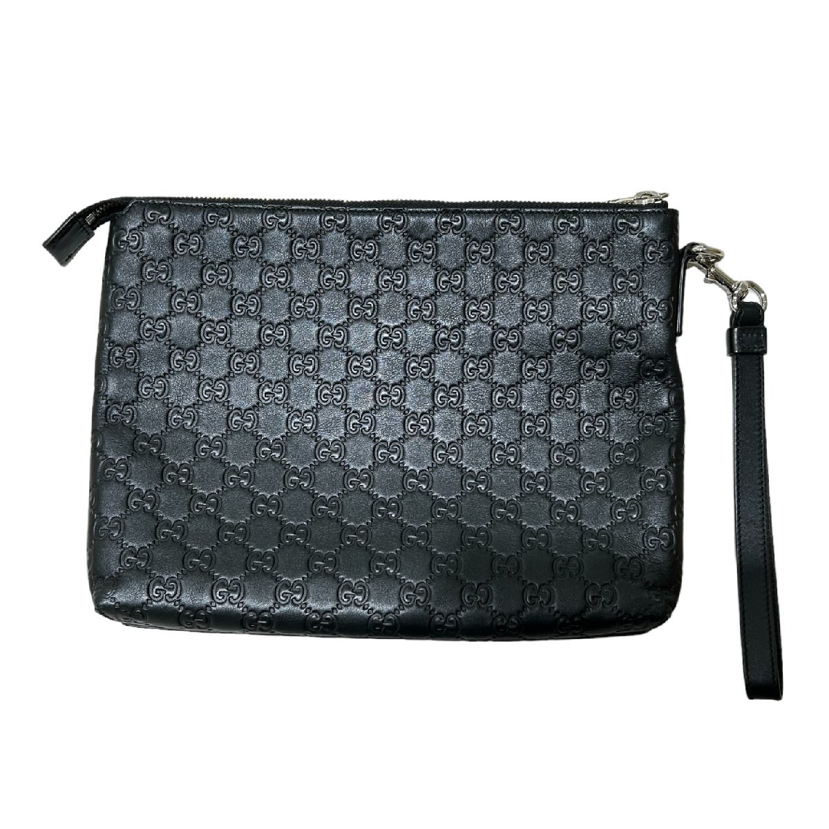 GUCCI Gucci 473881 second bag leather clutch bag black group men's GG pattern embossment [ used ]