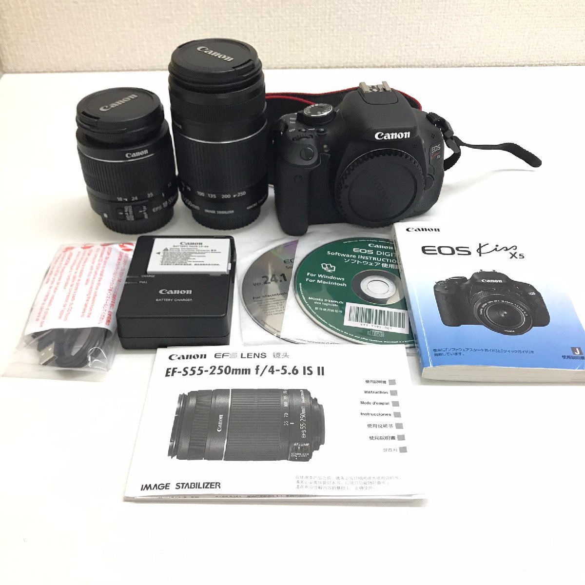 中古美品 キャノン Canon デジタルカメラ EOSkiss X5 ダブルズームキット レンズ 18-55㎜F3.5-5.6 55-250㎜F4-5.6 質屋出品_画像1