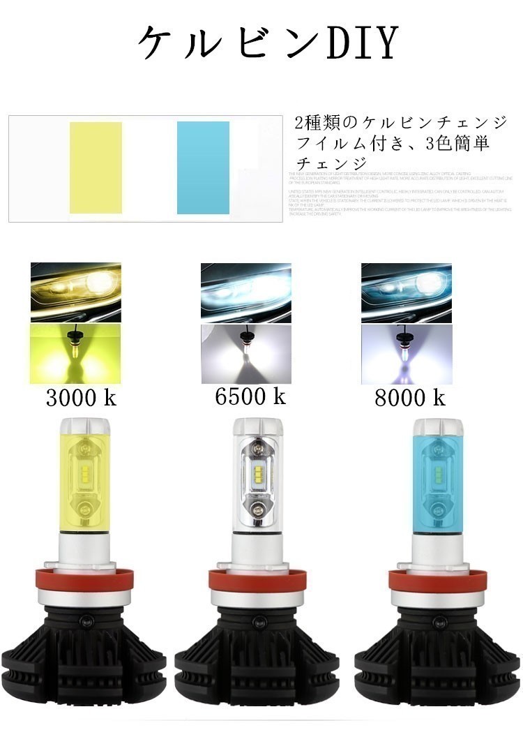 LED　ヘッドライト H4 Hi/Lo フォグランプ H1 H3 H7 H8 H9 H11 H16 HB3 HB4　角度調整 白 黄 イエロー　3000k_画像2