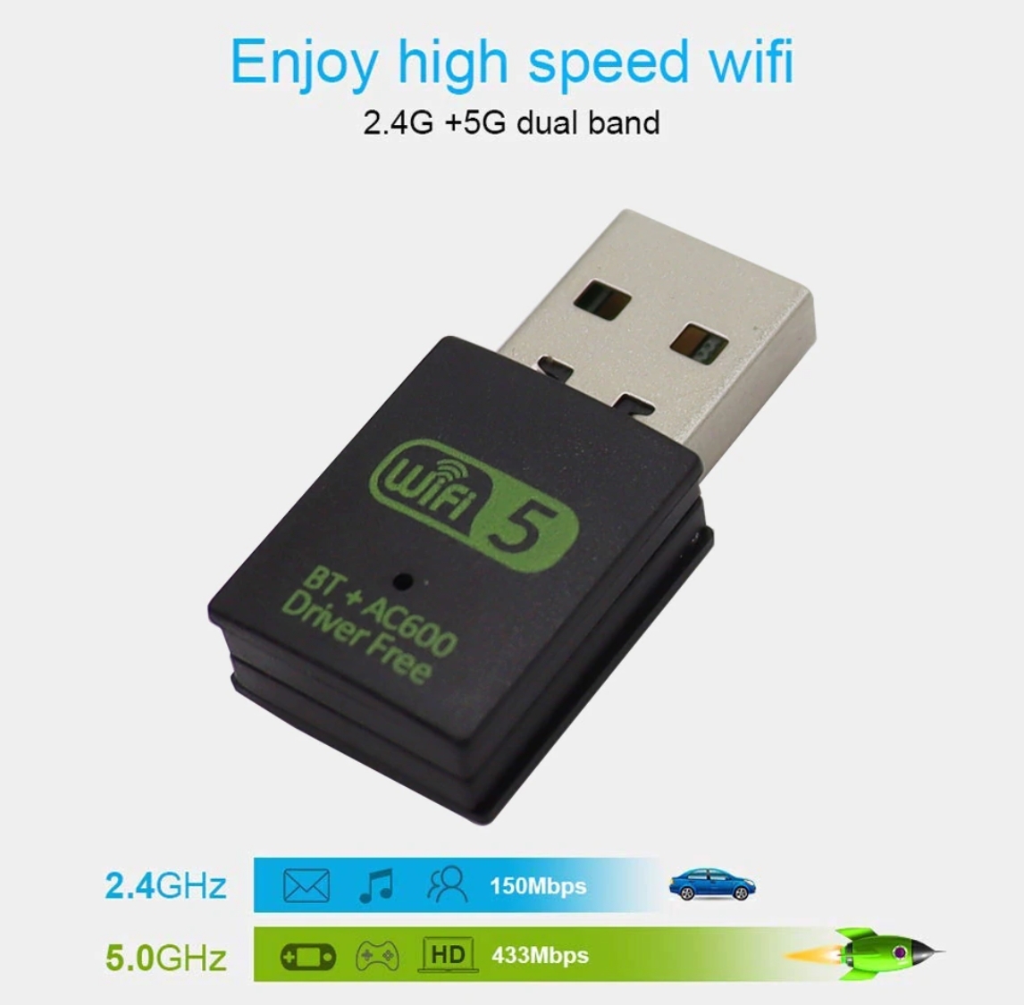【新品】 Wifi 600 + Bluetooth 4.2 ★ 便利な 2in1 USB 子機　★ デュアルバンド 600Mbps 2.4GHz 5.0GHz ＋ BT 4.2　無線LAN Wi-Fi _画像1
