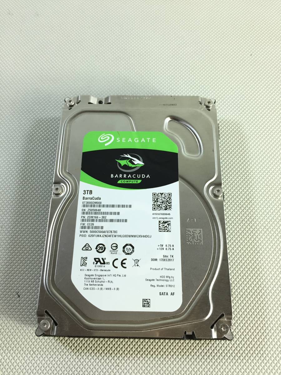 S3683●SEAGATE シーゲート 3.5インチ内臓 HDD ハードディスク 3TB SATA Barra Cuda ST3000DM008 【フォーマット済み】_画像1