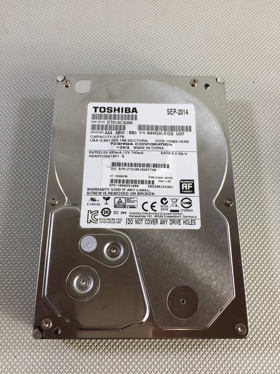 S3687●TOSHIBA 東芝 3.5インチ HDD ハードディスク SATA 2TB DT01ACA200 【フォーマット済み】の画像1