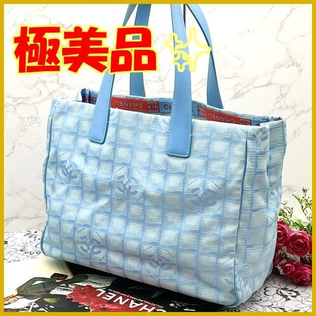 ★極美品★　CHANELシャネル　ニュートラベルライン トートバッグ 水色　MM_画像1