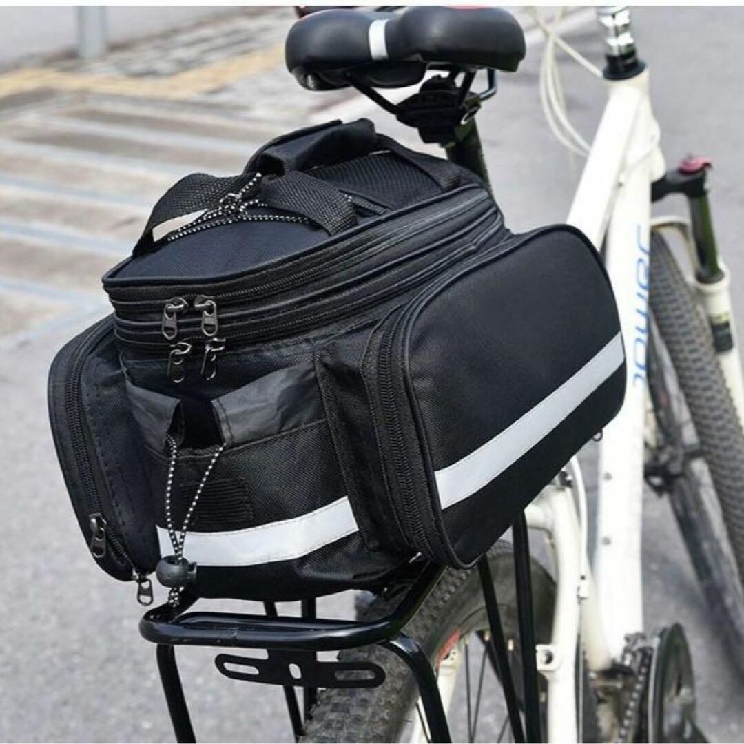 ★サイクリングに★ 自転車用リアバッグ 拡張可能 デリバリー 装着簡単 ブラック【088】U115