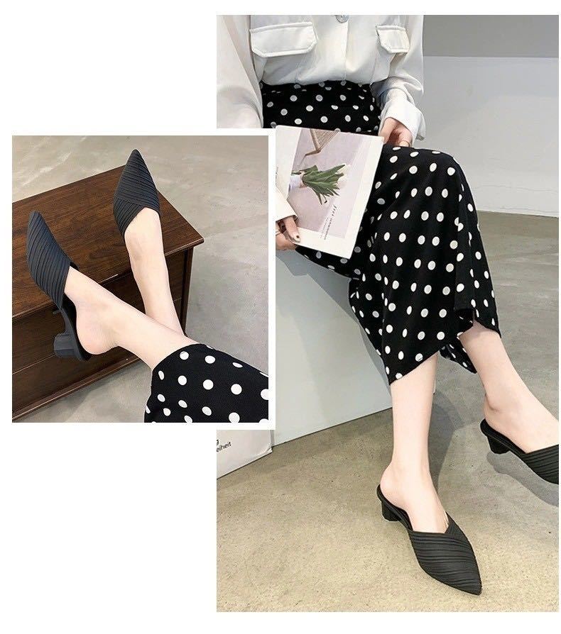 *24cm* low heel mules pumps slip-on shoes beautiful legs office shoes black [410]U114