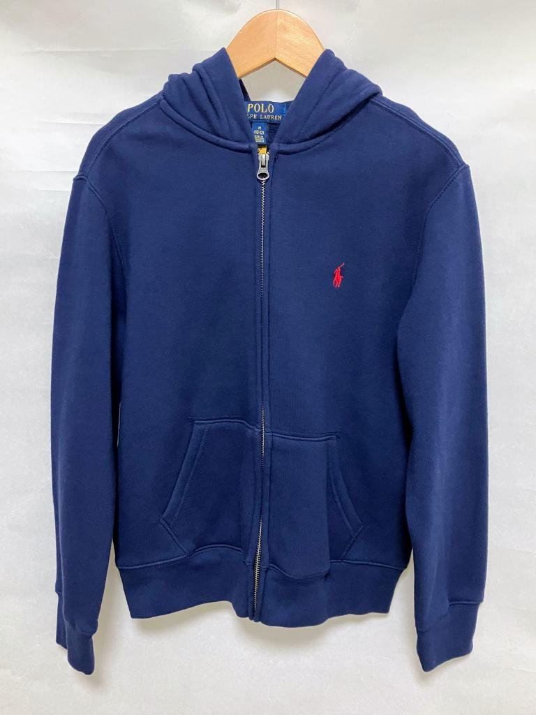 【送料込】【男の子用】POLO RALPH LAUREN ポロラルフローレン パーカー 150cm M(10-12) ネイビー×レッド 長袖 ワンポイント s3406337_画像1