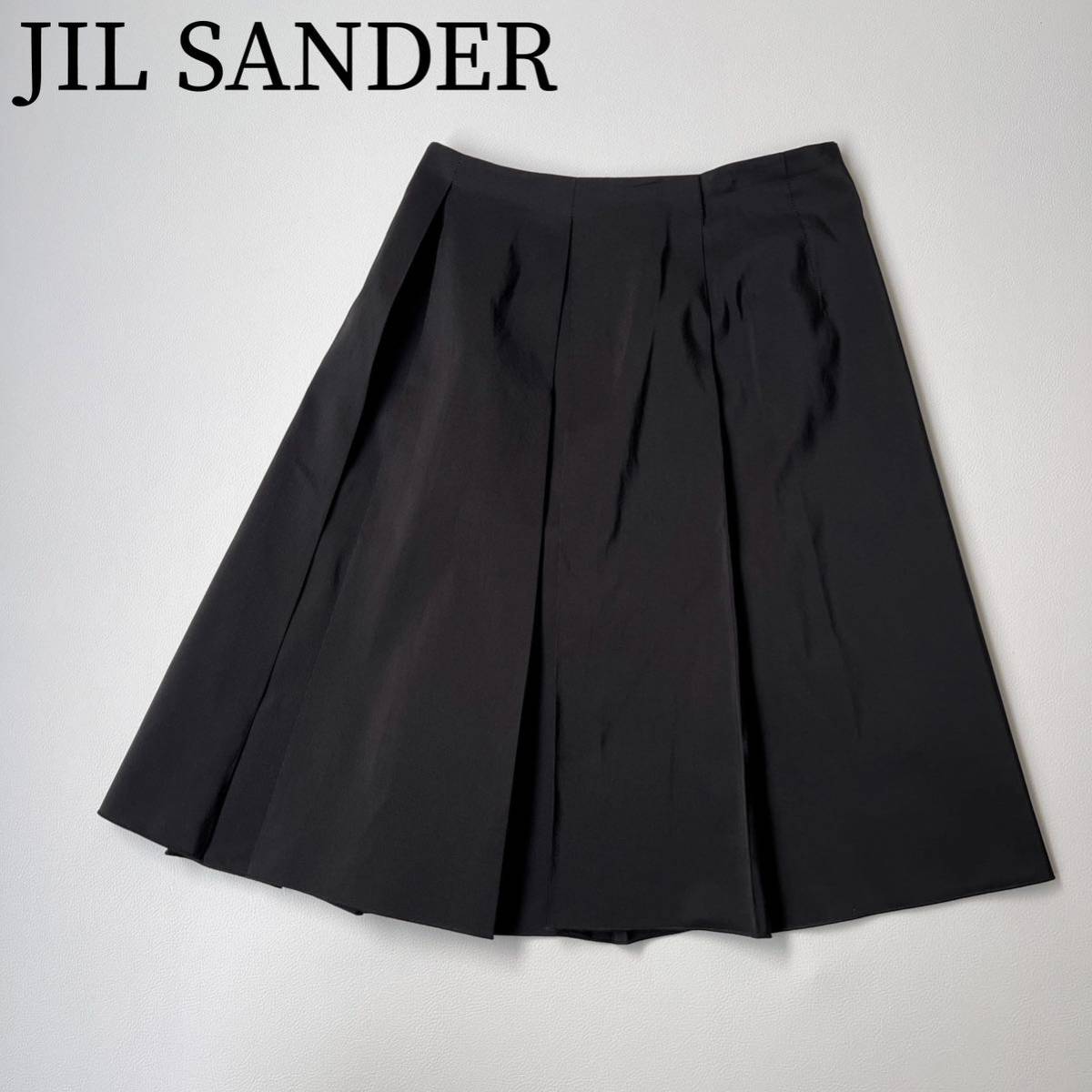 JIL SANDER NAVY ジルサンダーネイビー フレアスカート ラップスカート　ボックスプリーツ シルク混み　レディース