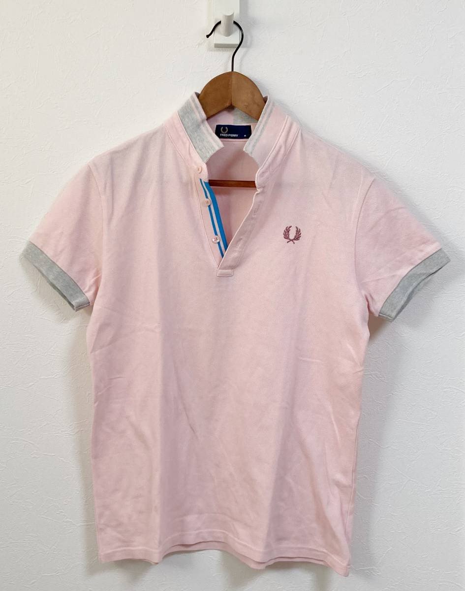 FRED PERRY フレッドペリー ポロシャツ ピンク ダークグレー M 半袖 ワンポイント ゴルフ 綿 コットン カジュアルの画像6