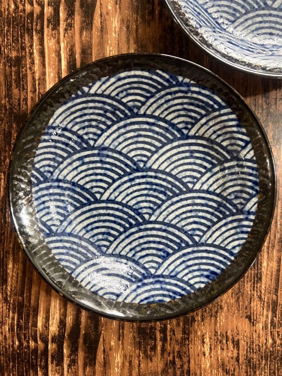 和柄 ブルー 波模様 20cm パスタ皿 2枚 和食器 美濃焼 藍色 オシャレ カフェ風