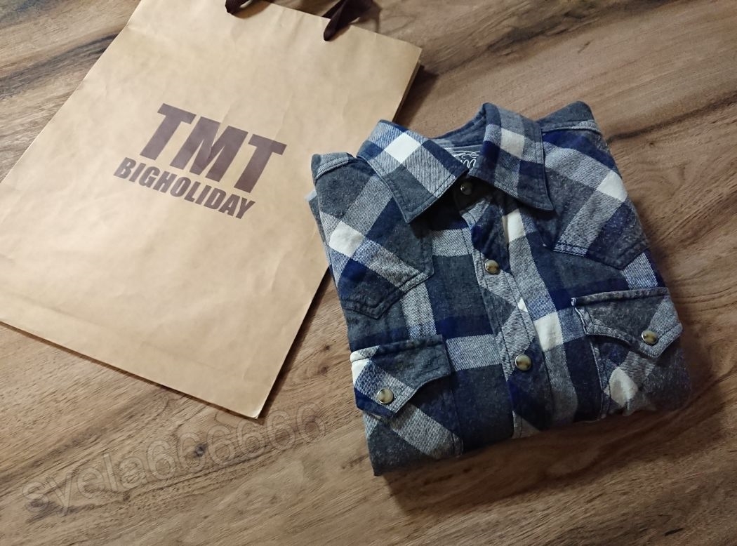 TMT☆15年品 店舗限定 インディゴ チェック シャツ☆サイズS ホワイト☆ネルシャツ