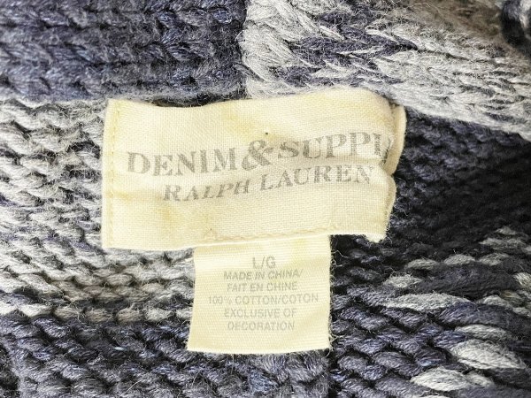 ★名作 DENIM&SUPPLY RALPH LAUREN デニム＆サプライ 星条旗 ショールカラー ニット カーディガン メンズ 綿100 サイズ L インディゴブルー_画像5