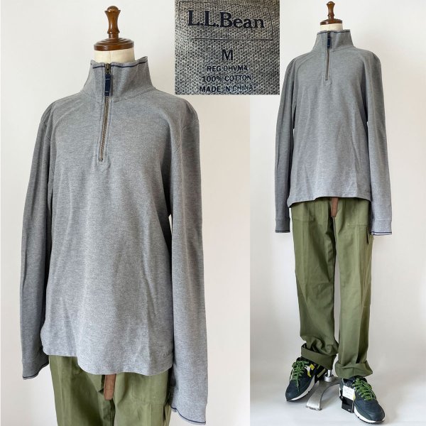 ★【希少 国内正規品 90～00年代】LLBEAN LLビーン(L.L.) コットン100％ ハーフジップ 袖衿 ライン プルオーバー ロンTシャツ M/R グレー系_画像1