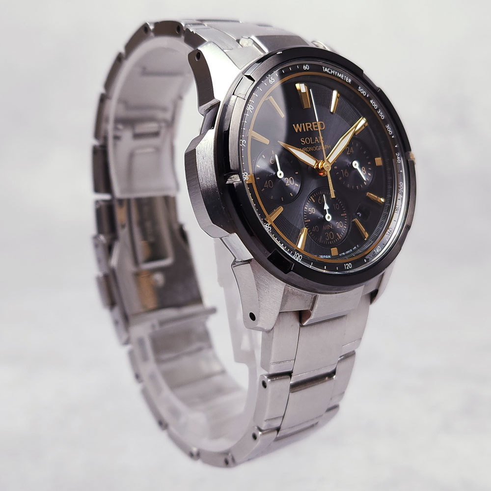 【電池交換済み】SEIKO セイコー WIRED ワイアード NEW STANDARD ソーラー腕時計 クロノグラフ AGAD037 ステンレス BLACK/GOLD レア 動作品_画像4