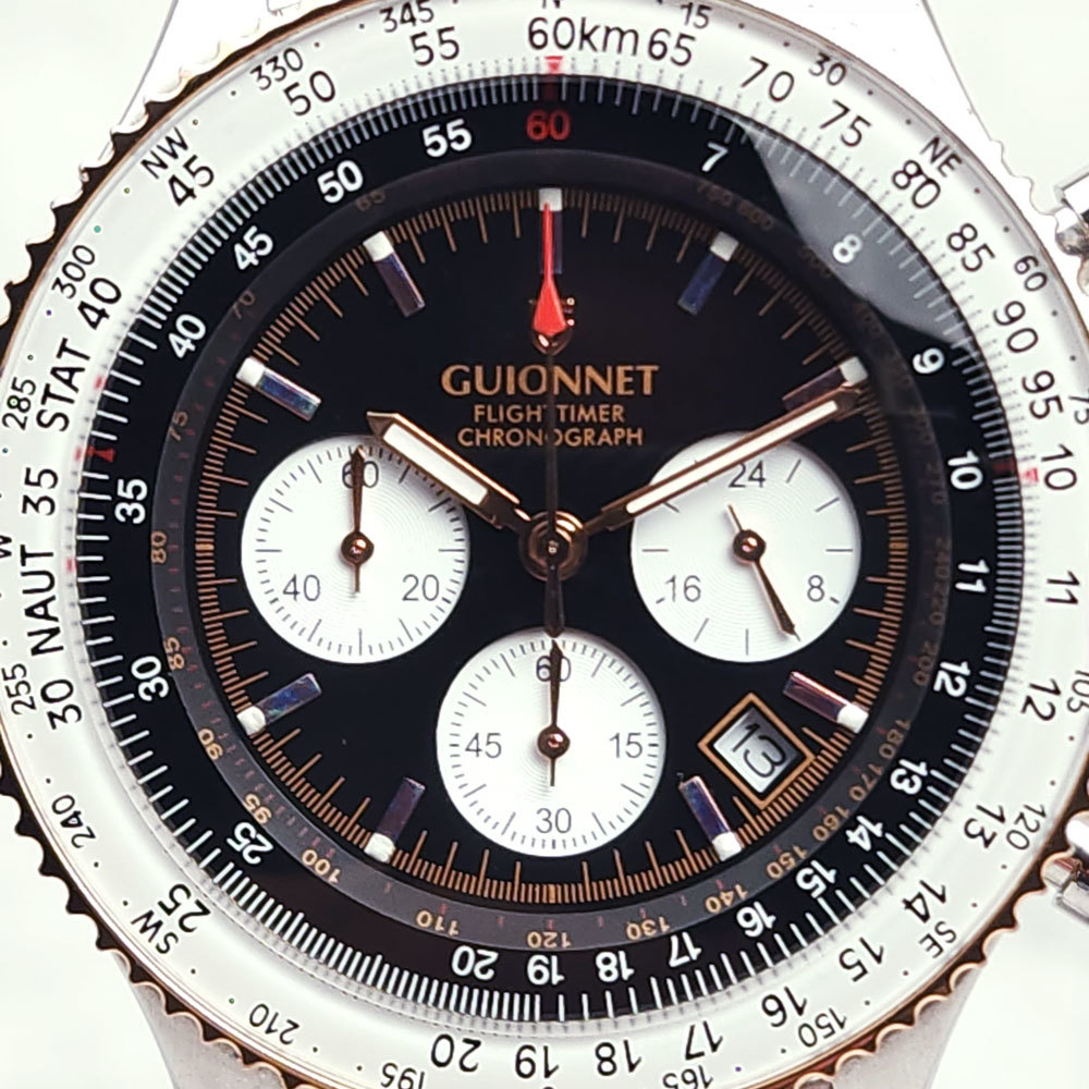 【極美品】GUIONNET ギオネ FLIGHT TIMER フライトタイマー クロノ腕時計 PG-FT42 ブラック×コンビ 電池交換済み 国内正規品_画像2