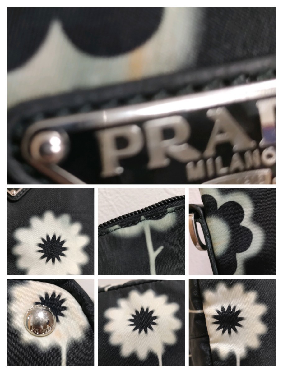 極美品 PRADA 2way フラワー 花柄 トートバッグ ショルダーバッグ プラダ ハンドバッグ ブラック 斜め掛け_画像9