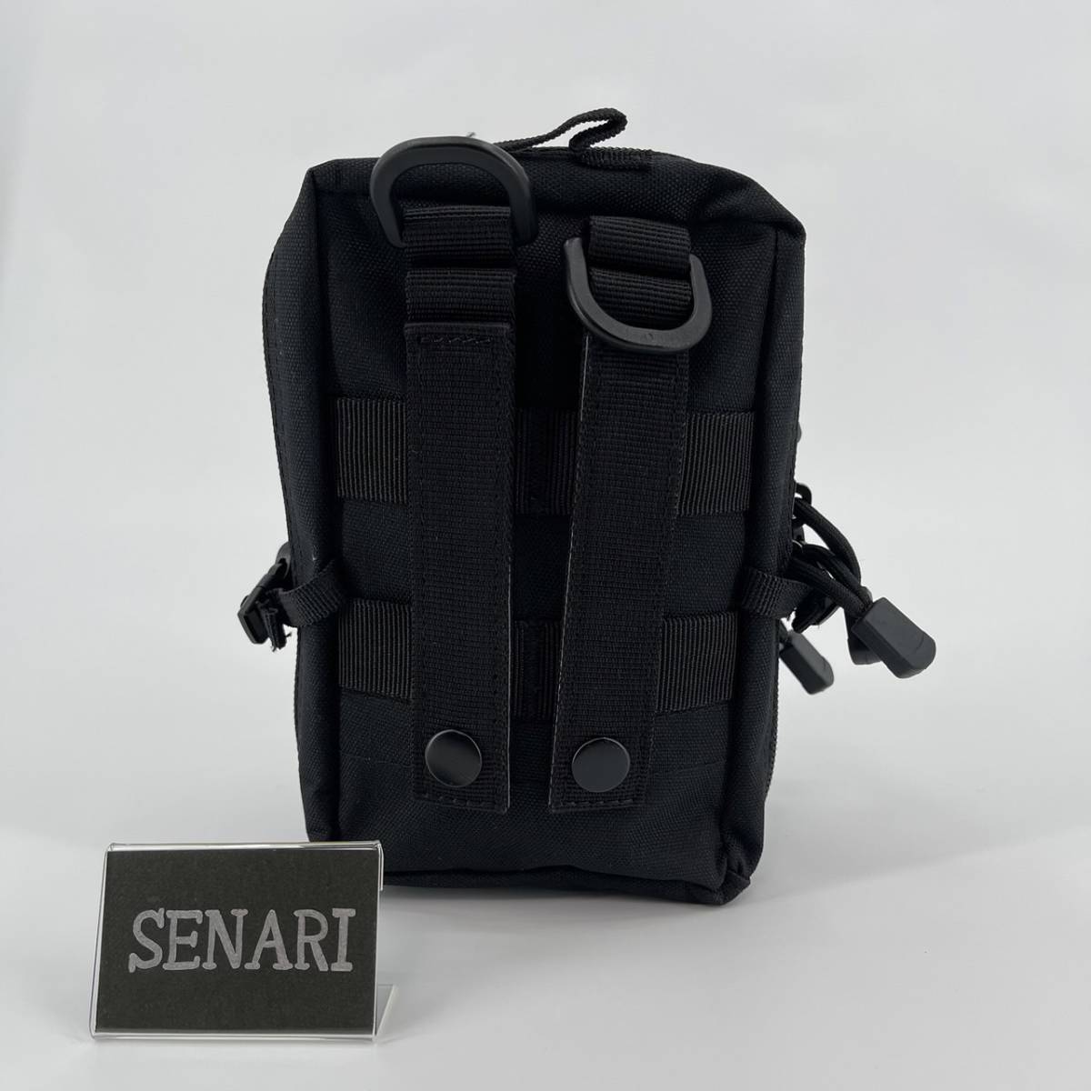 S-1630/サバゲー/ モールシステム対応 可愛い リュックを小さくしたの様なデザインポーチ 3ポケット 肩紐付 / ブラック 黒色の画像3