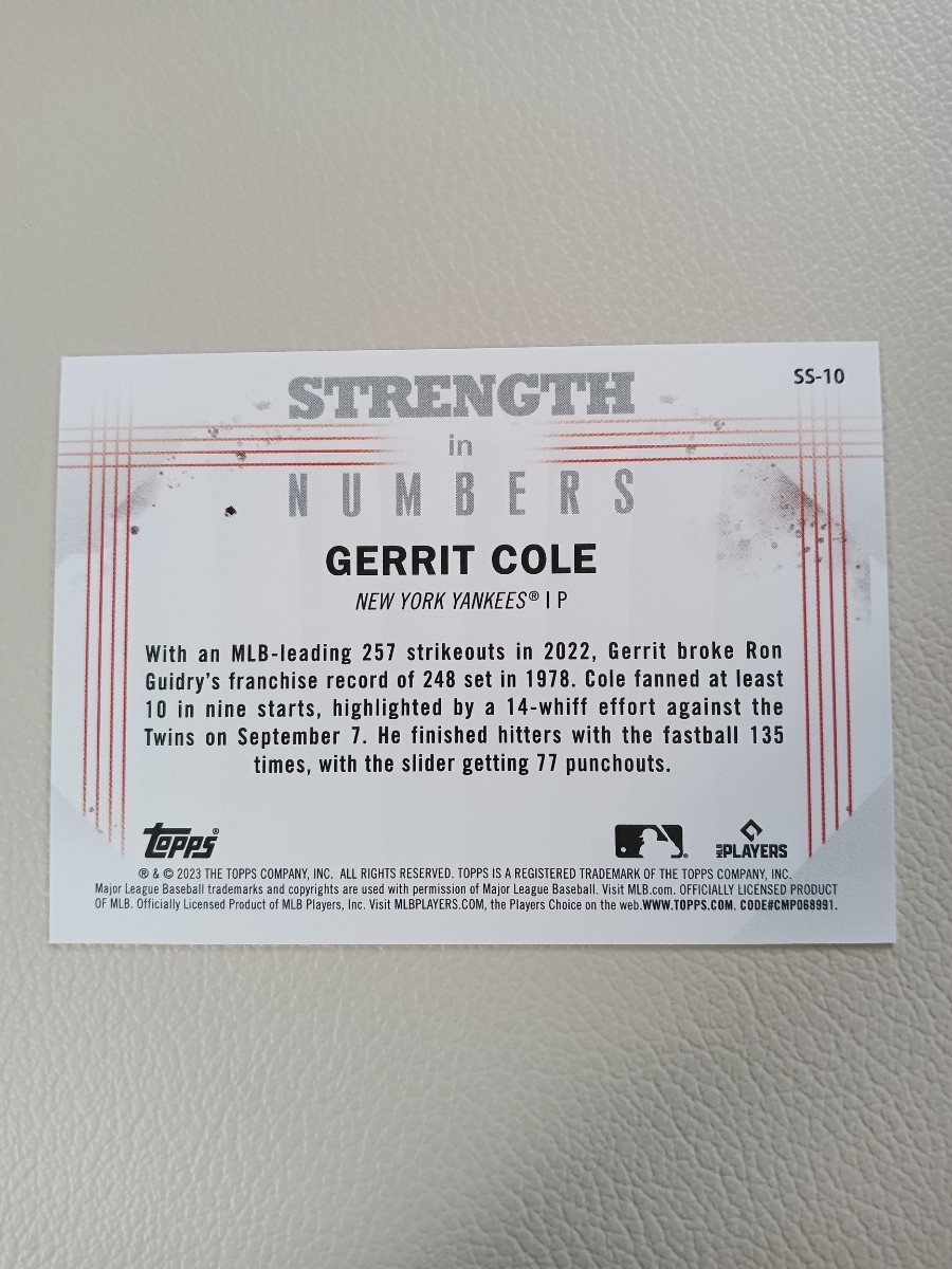 MLB 2023 TOPPS JAPAN EDITION ゲリット コール COLE STATISTICAL STANDOUTS インサート STRENGTH IN NUMBERS_画像2