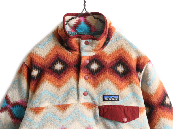 16年製 パタゴニア ライトウェイト 総柄 シンチラ スナップT レディース S / 古着 PATAGONIA アウトドア プルオーバー フリース ジャケット_画像2