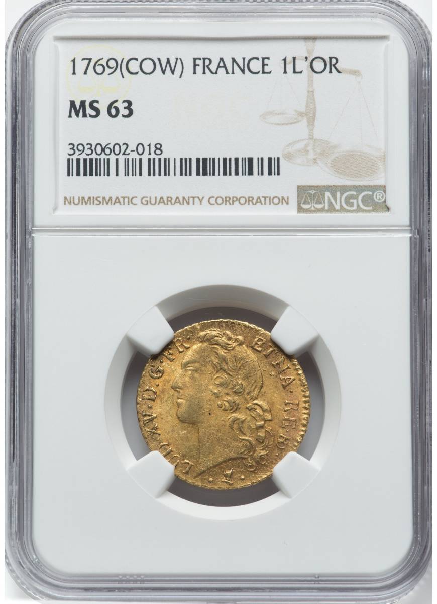 【国内最安値！？世界で2番目の1769年cowルイドール金貨】フランス ルイ15世 MS63(NGC) Loius D'Or_画像3