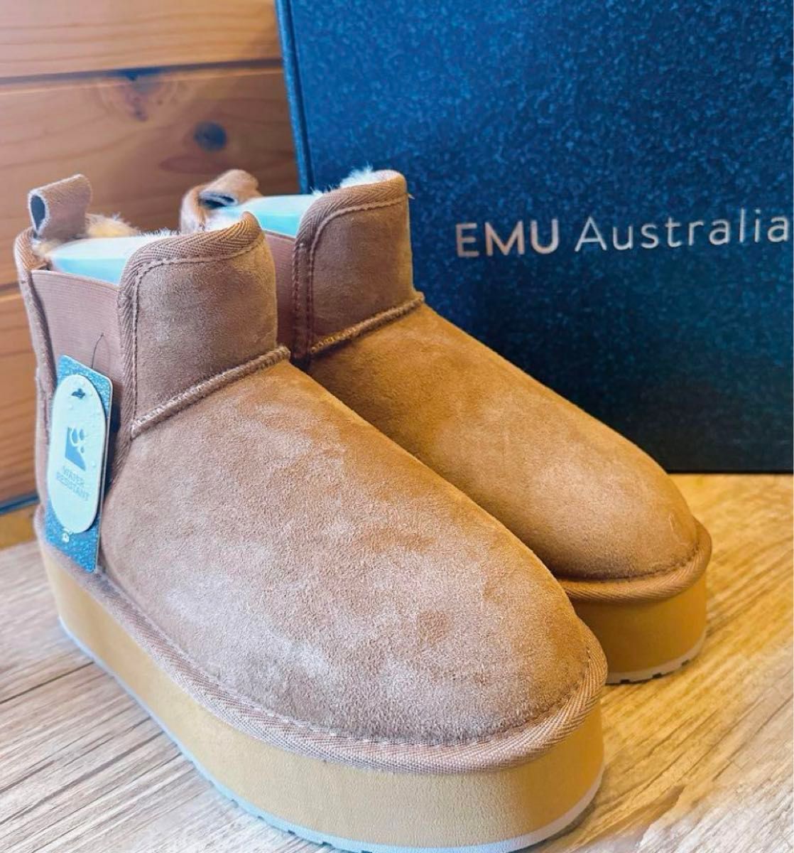 新品emu エミューオーストラリア Thresher Flatform 厚底 ムートンブーツ W9(26,0cm) チェスナット