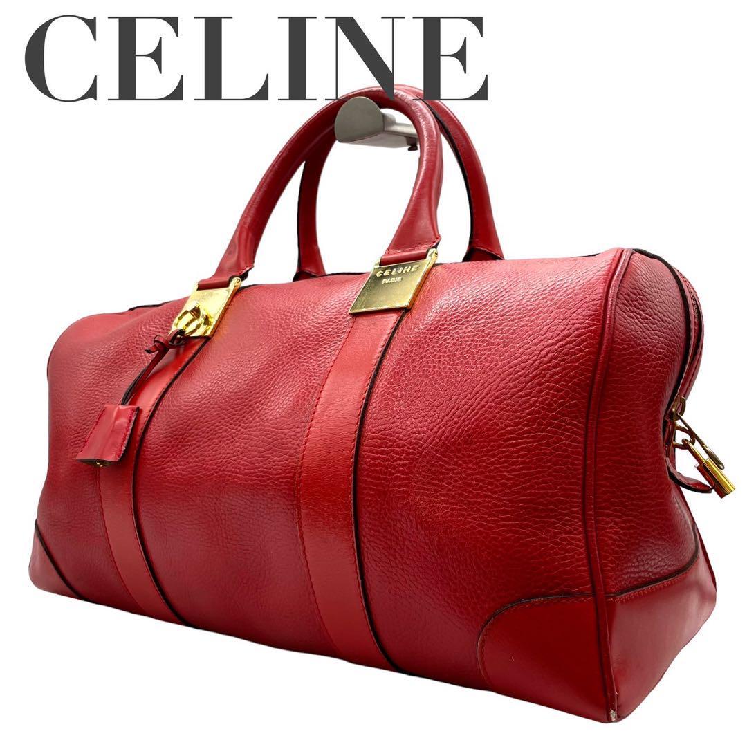 問屋 CELINE セリーヌ ボストンバッグ 本革 赤 レッド 大容量 金具