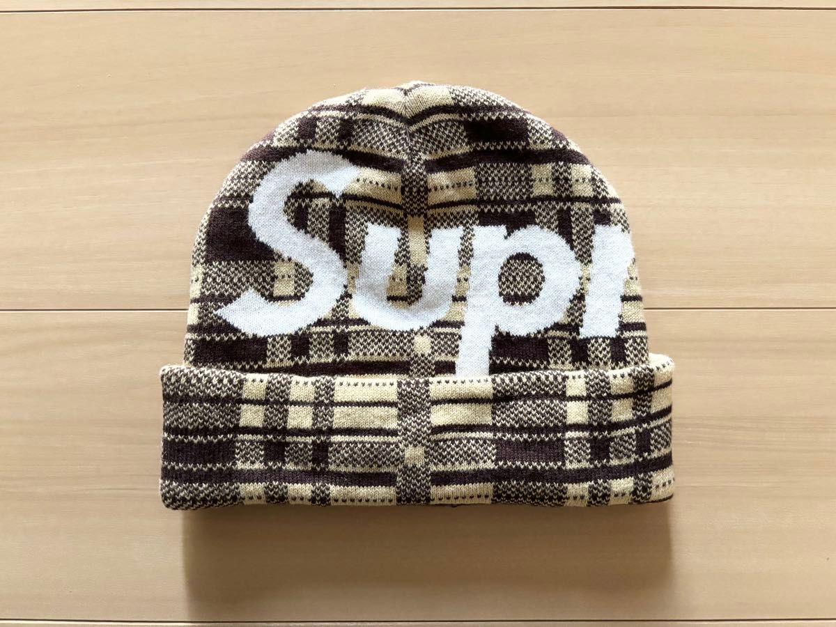 シュプリーム　Big Logo Beanie　茶色チェック