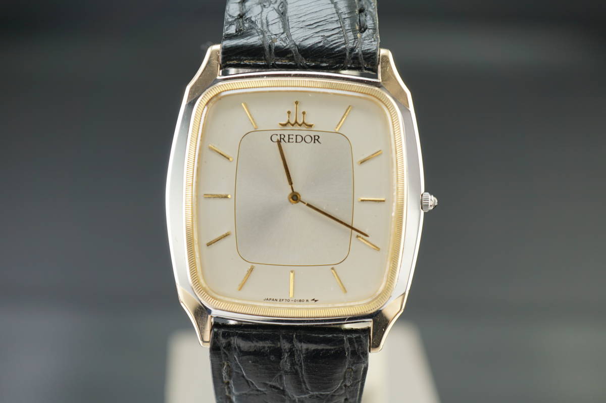 【P12/20-21 AF96】14KTベゼル★SEIKO/セイコー クレドール 14KT+NICKEL ALLOY MIDDLE 2F70-5150 メンズ 稼働品★_画像1