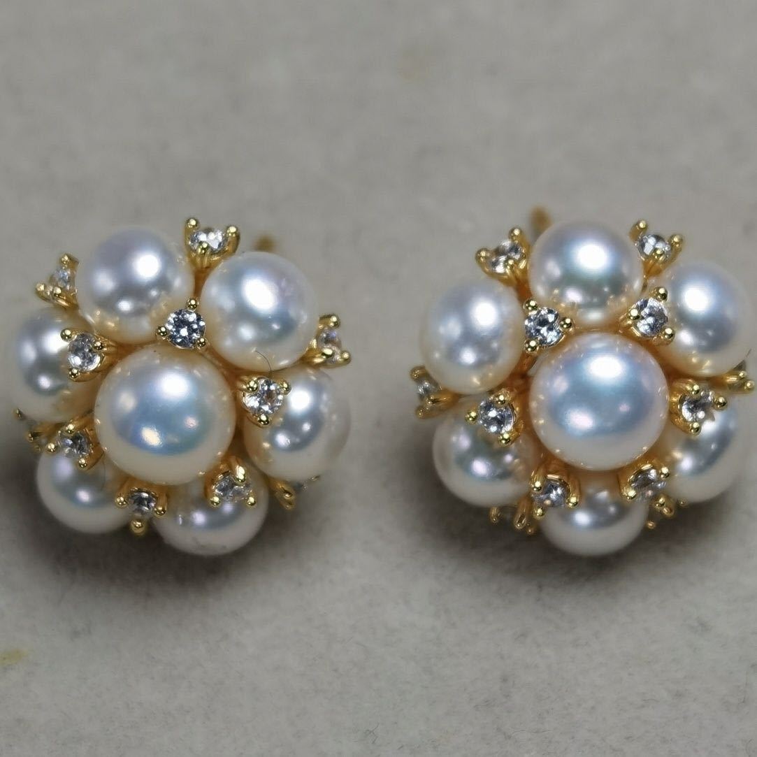 綺麗！天然本真珠ピアス5mm カメリアデザインパールピアス k18仕上げ 天然パール アクセサリー SILVER刻印 jewelryの画像4