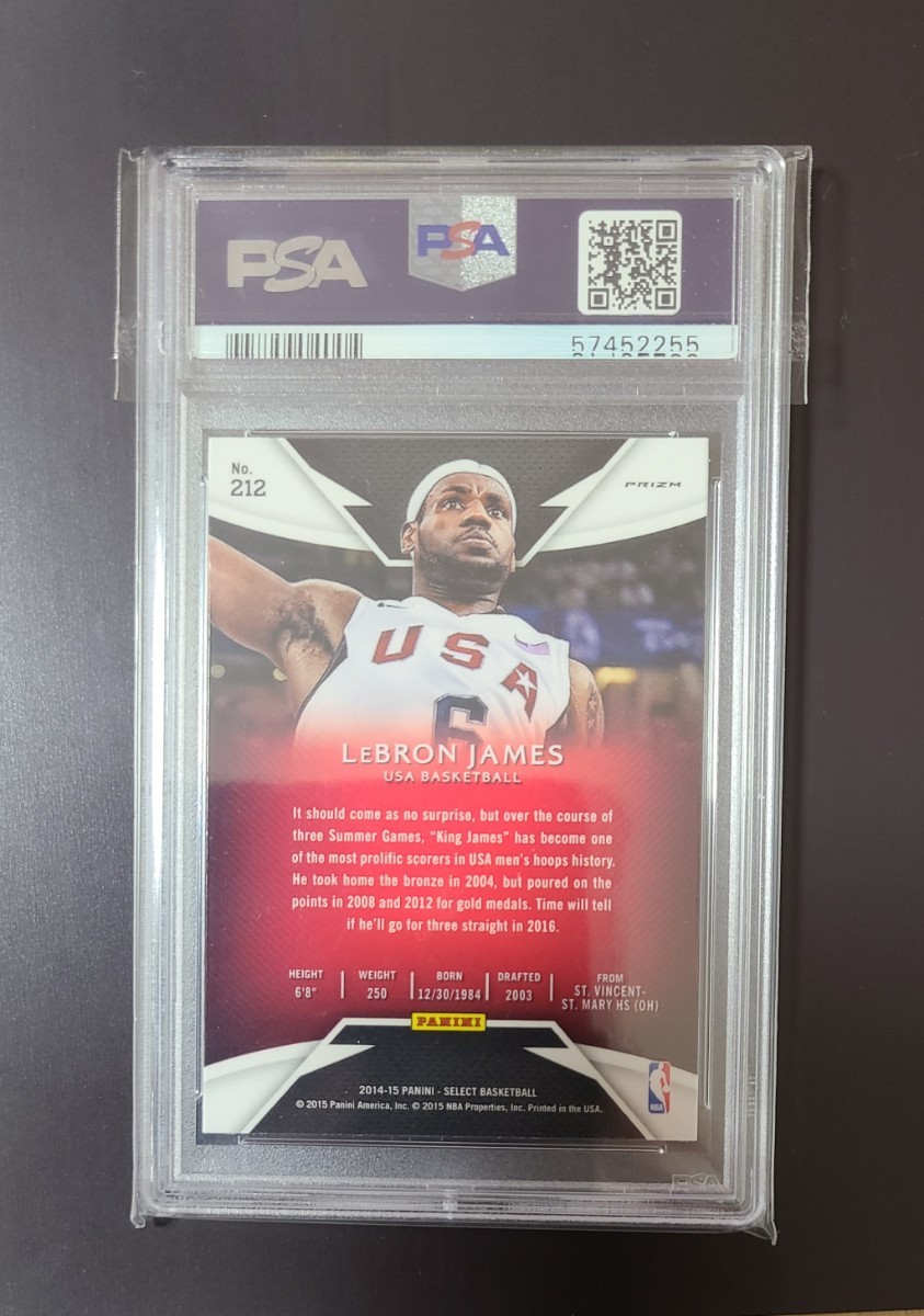 2014-15 Panini Select Courtside Silver Prizm LeBron James #212 PSA 10 GEM MT USA レブロン ジェームス_画像2