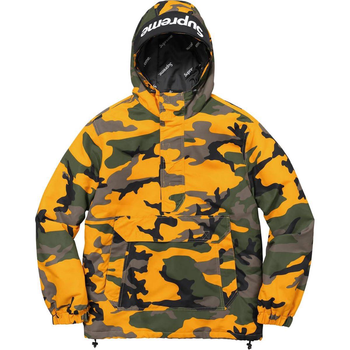 【M】Supreme 17FW Hooded Logo Half Zip Pullover Yellow Camo イエローカモ 迷彩 総柄 プルオーバー ボックスロゴ Box 17FW シュプリーム