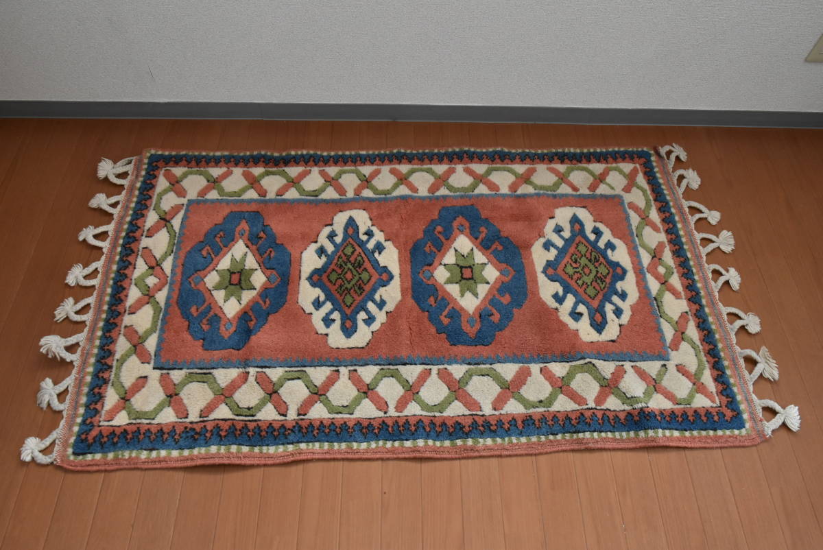 【送料無料】トルコ製絨毯 ウール 手織 ラグ カーペット 横約143cm×縦約84cm_画像2