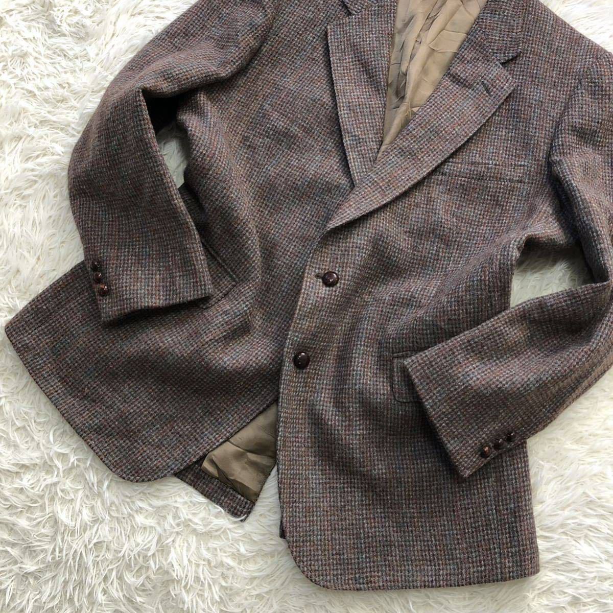 美品【3L相当】Harris Tweed ハリスツイード×クリケッター テーラードジャケット 胡桃 くるみボタン シングル 大きいサイズ XXL ブラウン_画像4