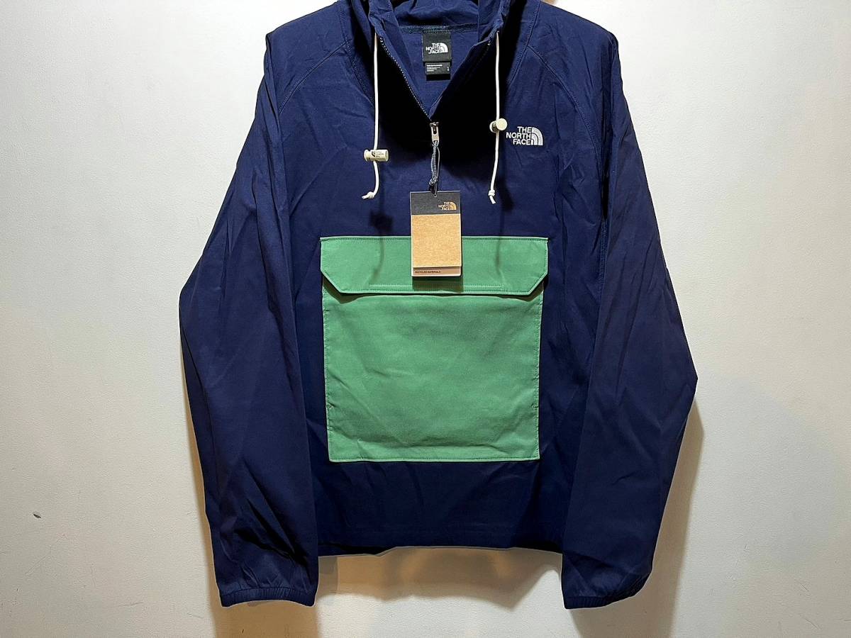 新品 本物 USA限定 The North Face ノースフェイス US-L ストレッチ アノラック ナイロンジャケット NVYｘGRN パッカブル_画像3